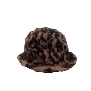 Y2K Filippo Catarzi Angora Leopard Animal Print Fedora Bucket Hat Made in Italy